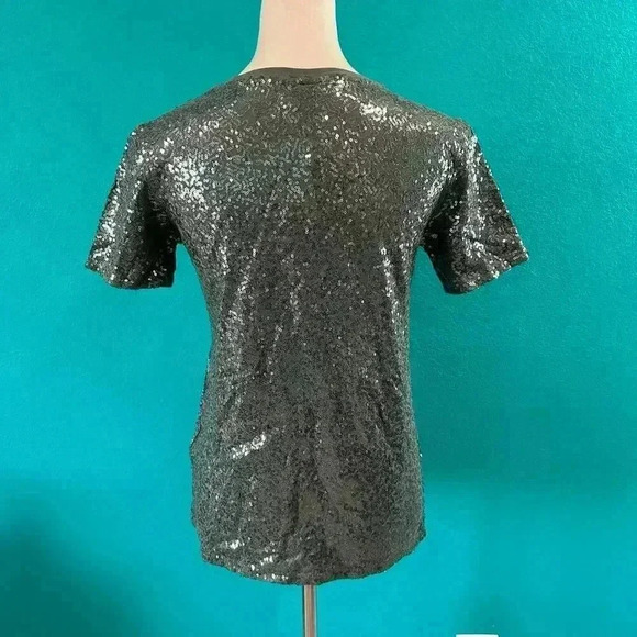 NWT DKNY Short Sleeve Dark Gray Sequin Crew Neck Tee Shirt Size XS - Picture 4 of 5